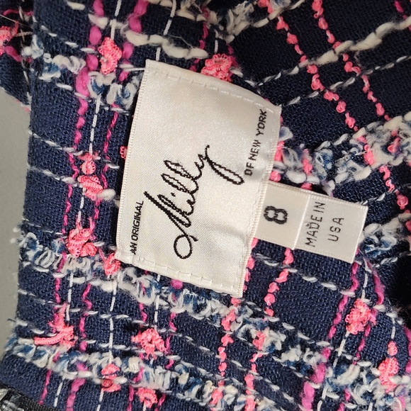 Milly navy and pink tweed pencil sheath dress 8 - Picture 8 of 10